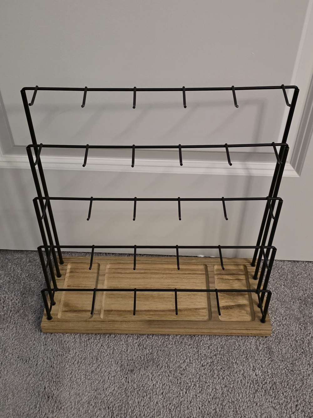 Black Wire Rack with Wooden Base - Multi-Tier Jewelry Display